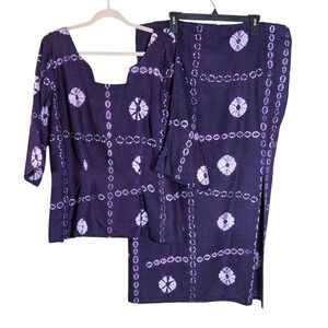 Custom Made 2-Piece Purple Boho Batik Skirt & Blouse Set – Size 2X (Adjustable)